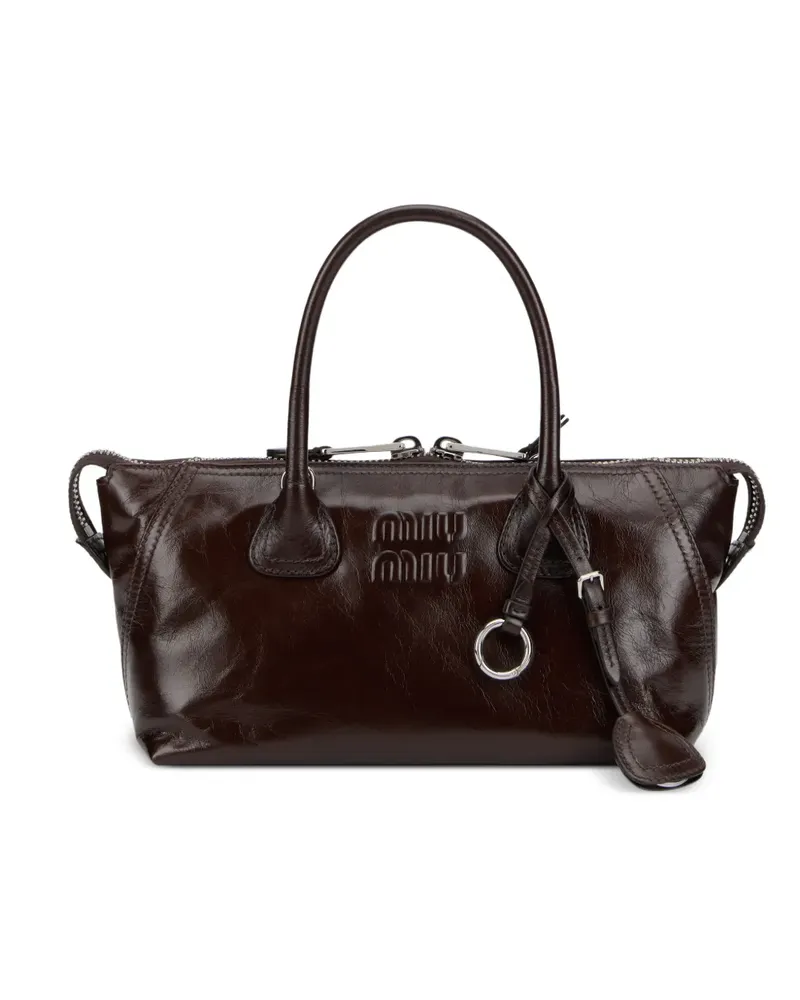 Miu Miu logo-embossed leather tote bag - Braun Braun