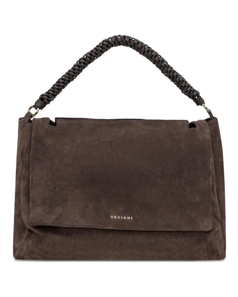 Orciani large Sveva Peach XL braided-handle suede tote bag - Braun Braun
