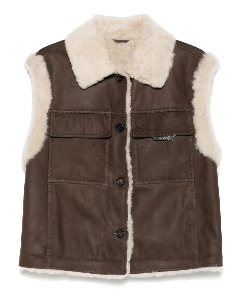 Brunello Cucinelli Weste mit Shearling-Kragen - Braun Braun