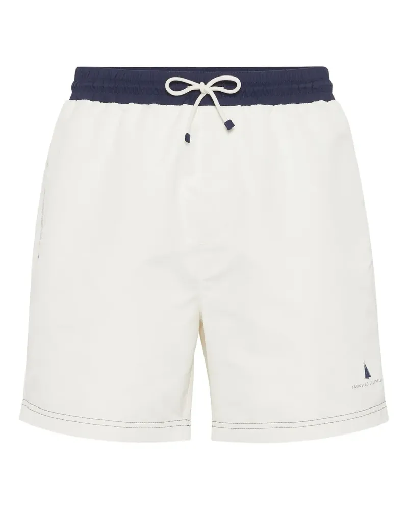 Brunello Cucinelli Badeshorts mit Logo-Print - Weiß Weiß
