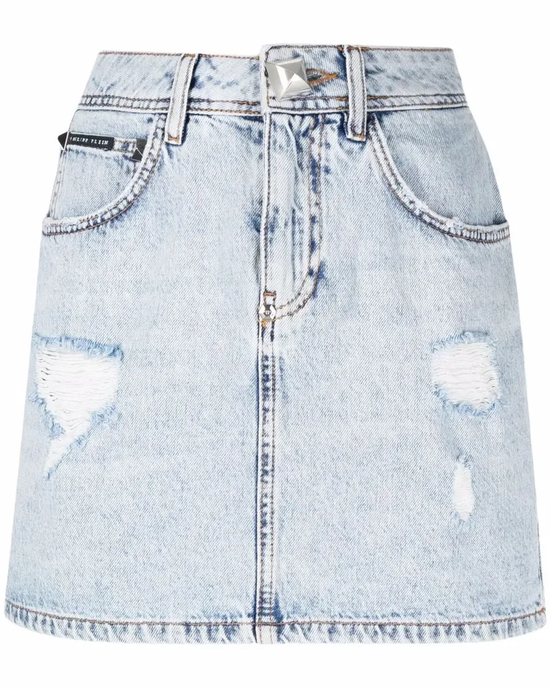 Philipp Plein Mini Distressed-Jeansrock - Blau Blau
