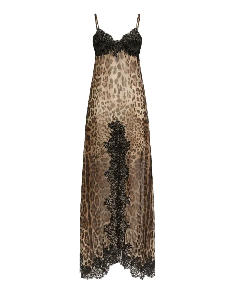 Dolce & Gabbana Chiffon-Slipkleid mit Leo-Print - Nude Nude