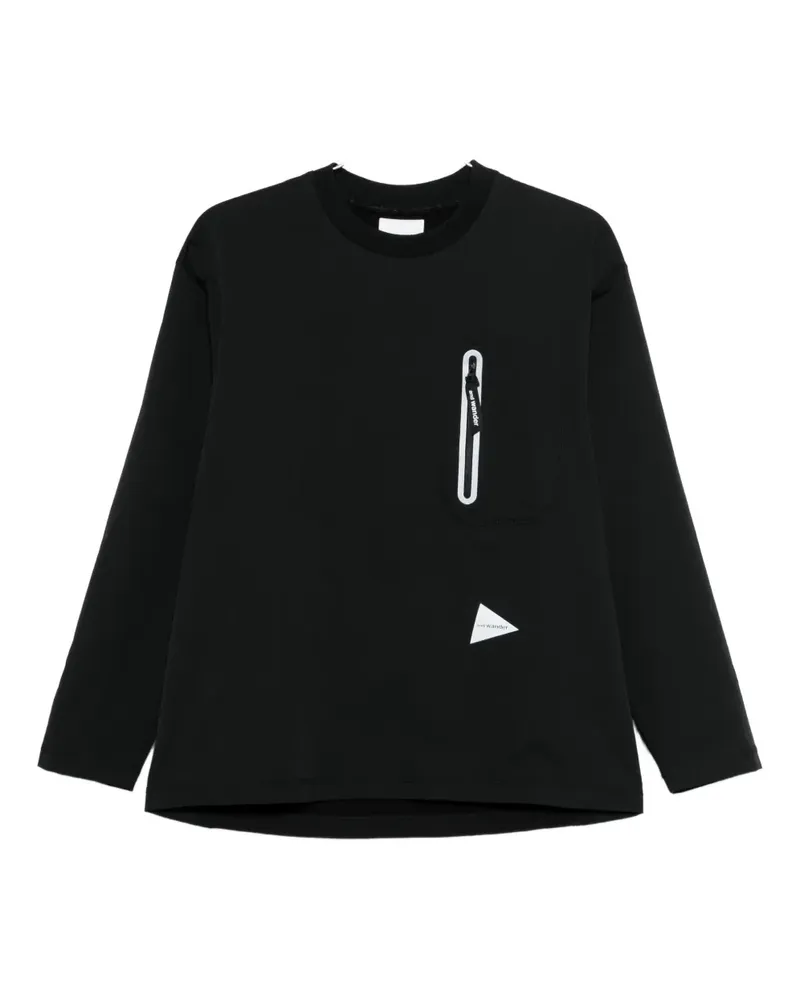 and wander Hybrid Warm Langarmshirt mit Reißverschlusstasche - Schwarz Schwarz
