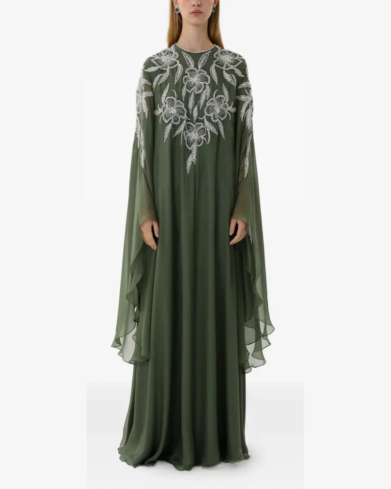Dina Melwani floral crystal-embellished cape-sleeve maxi dress - Grün Grün