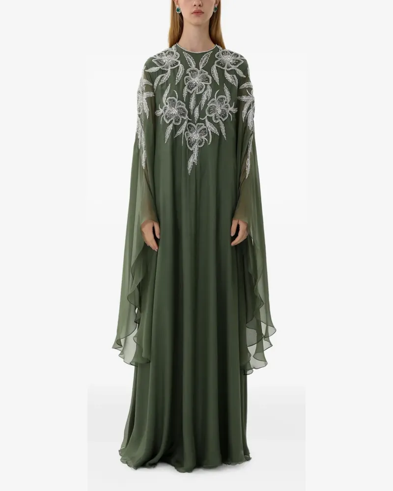 Dina Melwani floral crystal-embellished cape-sleeve maxi dress - Grün Grün