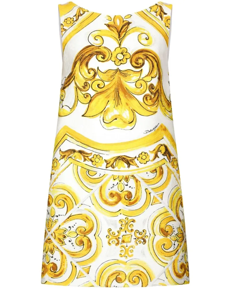 Dolce & Gabbana Seiden-Minikleid mit Majolica-Print - Gelb Gelb