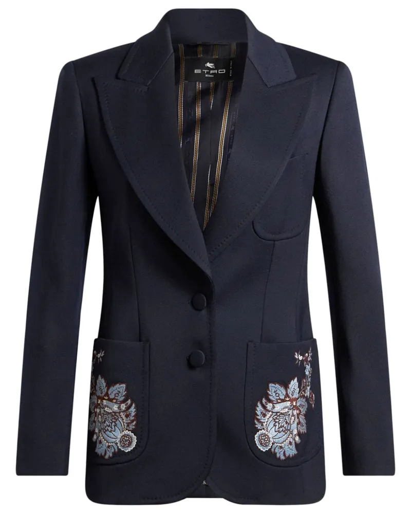 Etro Wollblazer mit Blumenstickerei - Blau Blau