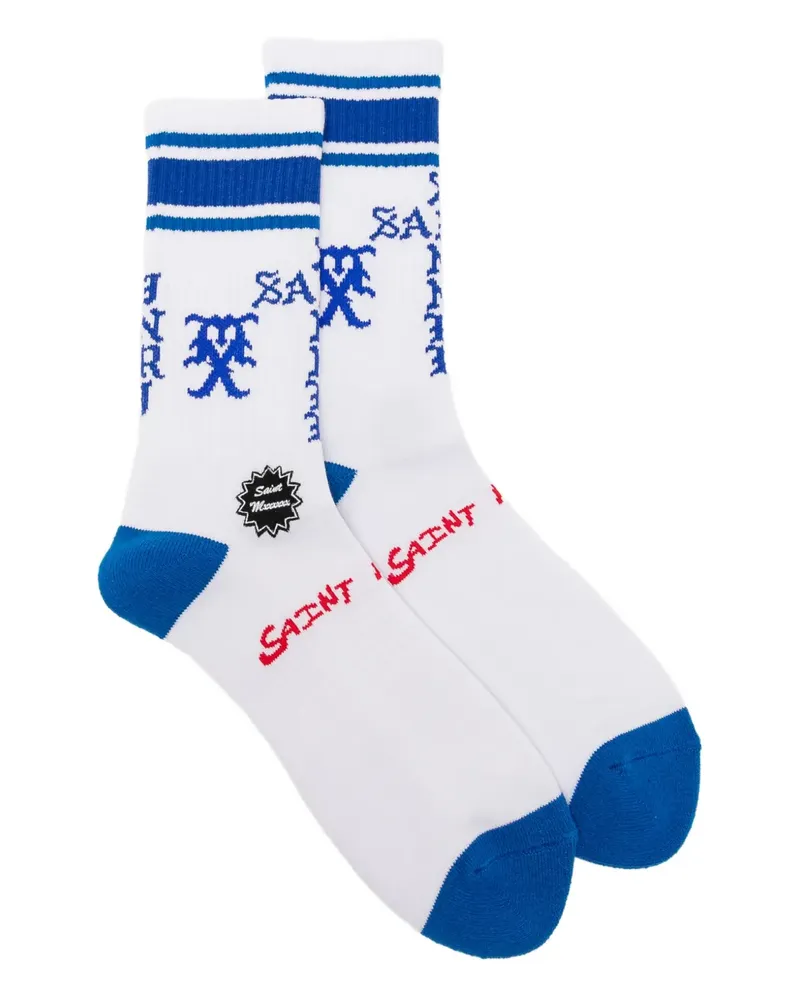 SAINT MXXXXXX striped logo-embroidered socks - Weiß Weiß