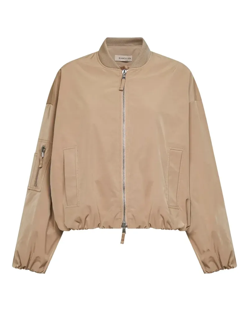 Blanca ribbed-collar zip-up bomber jacket - Nude Nude