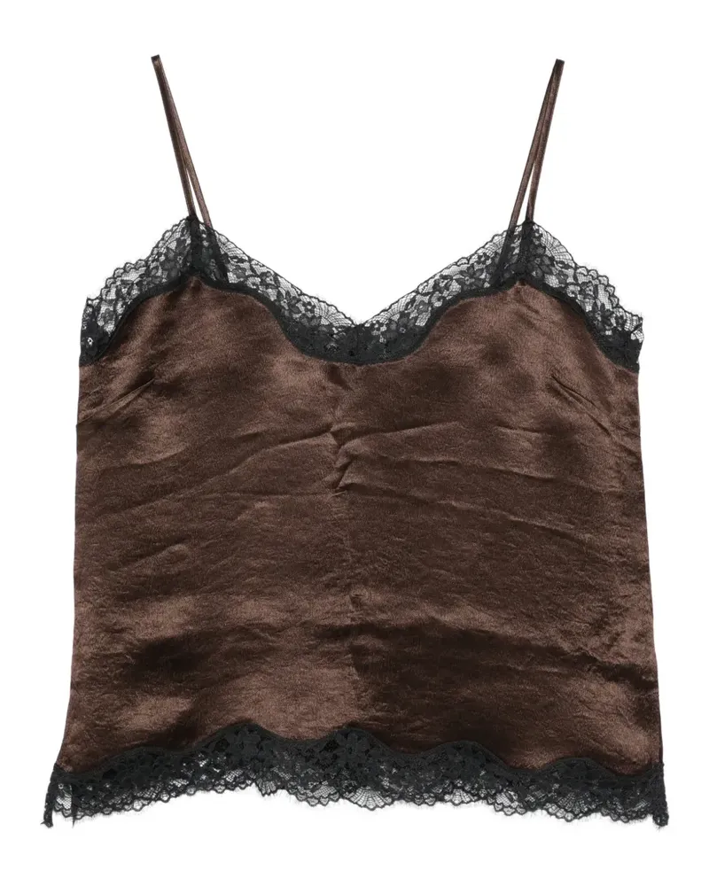 Twin-Set Froissé Oberteil aus Satin und Spitze - Braun Braun
