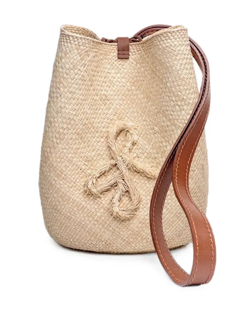RUSLAN BAGINSKIY logo-embroidered straw pouch bag - Nude Nude