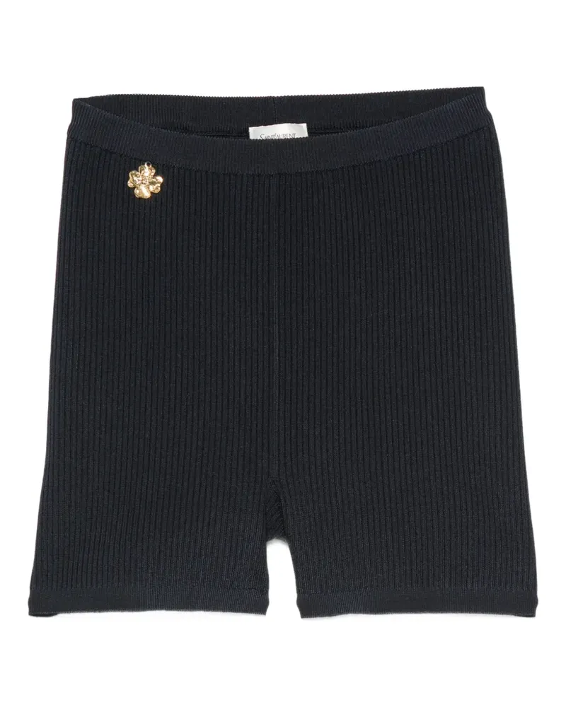 Saint Laurent Gerippte Shorts mit Logo-Schild - Blau Blau