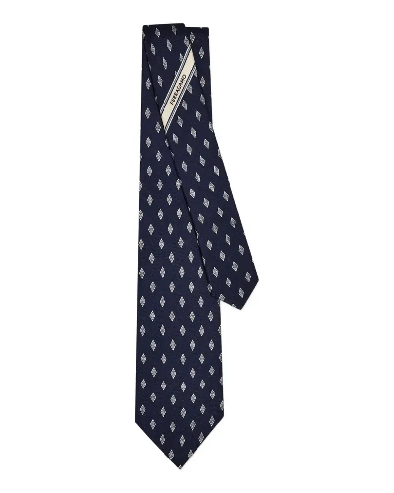 Ferragamo Micro Seidenkrawatte mit Gancini Print - Blau Blau