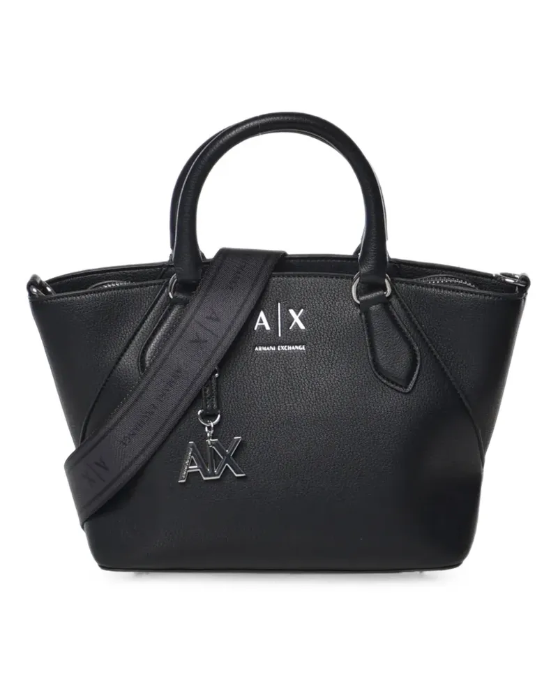 Armani Exchange logo-plaque pebbled tote bag - Schwarz Schwarz