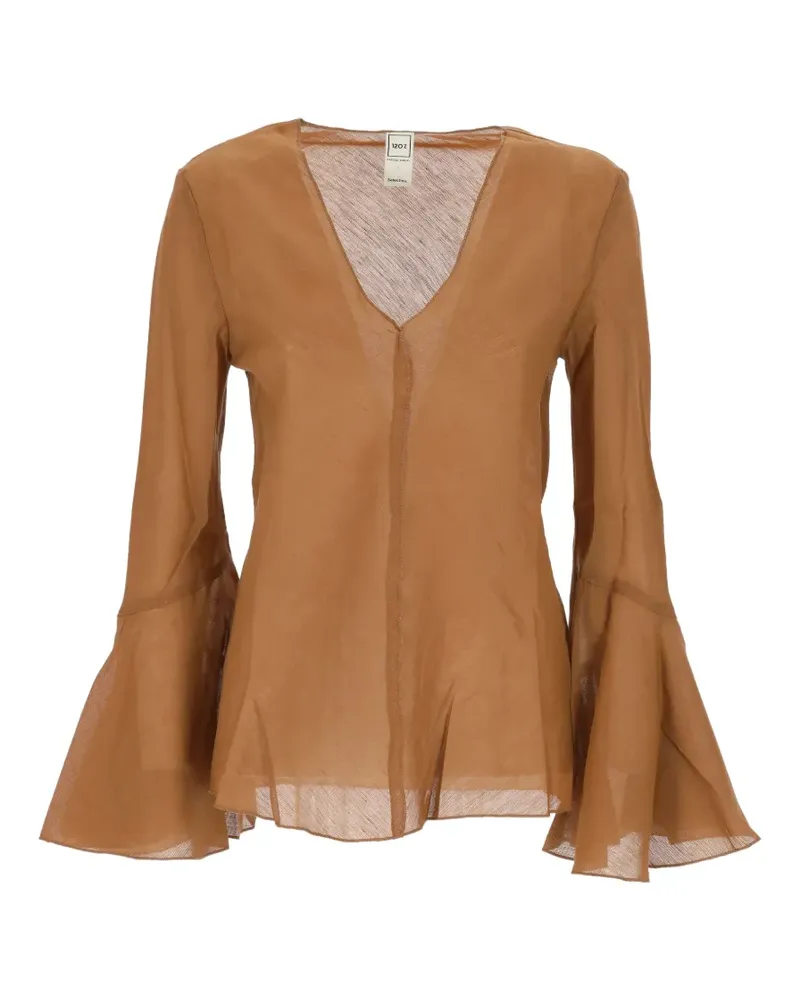 120% Lino flared-sleeve V-neck blouse - Braun Braun