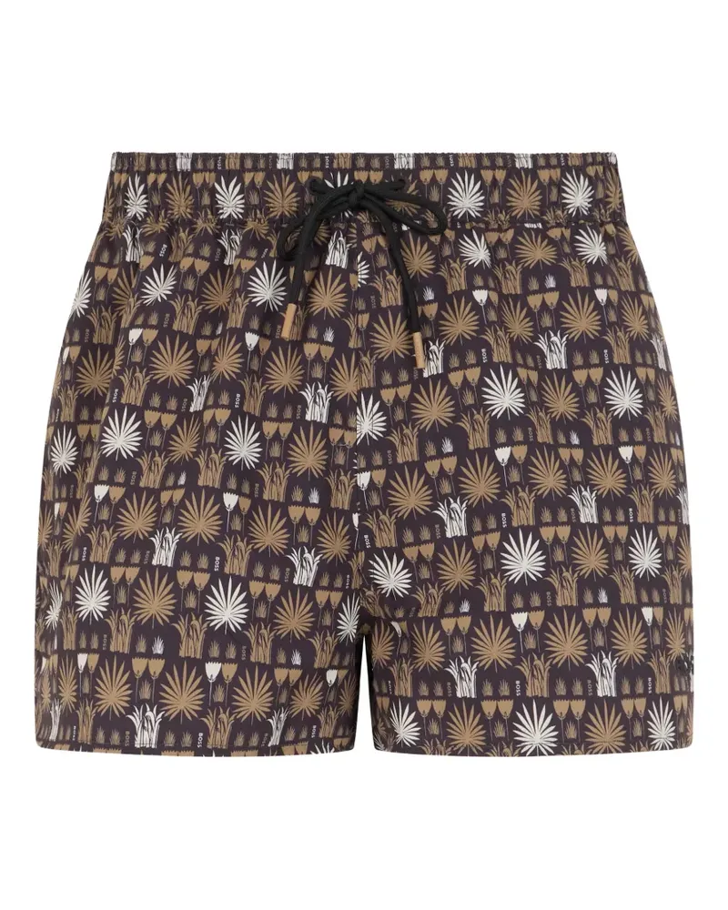 HUGO BOSS Badeshorts mit Palmblatt-Print - Braun Braun