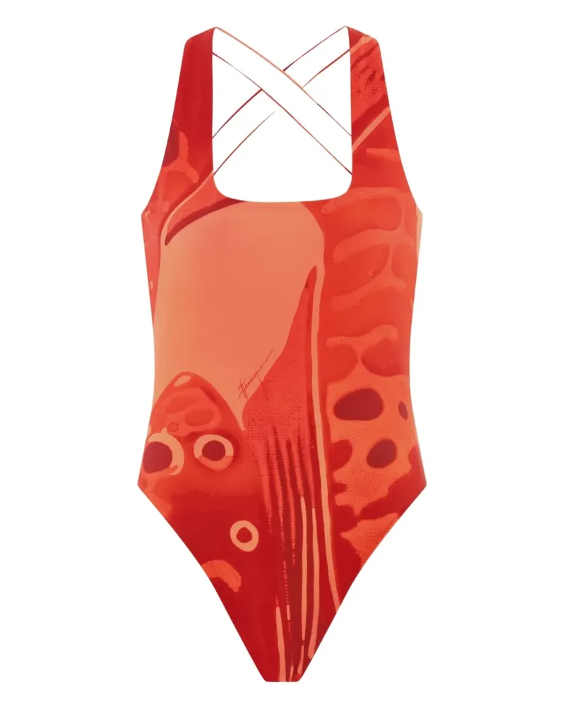 Ferragamo Badeanzug mit Fisch-Print - Rot Rot