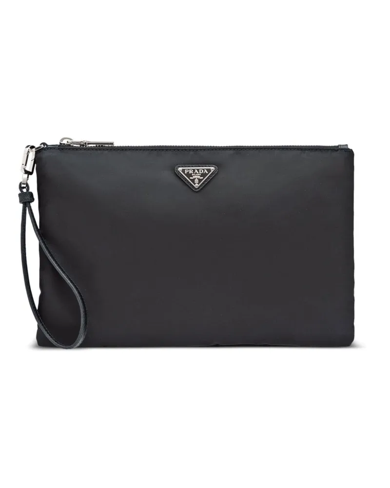 Prada Re-Nylon Clutch mit Triangel-Logo - Schwarz Schwarz