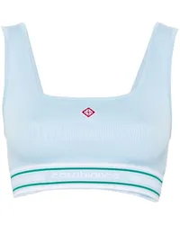 Casablanca Paris Geripptes Cropped-Top mit Logo-Patch Blau