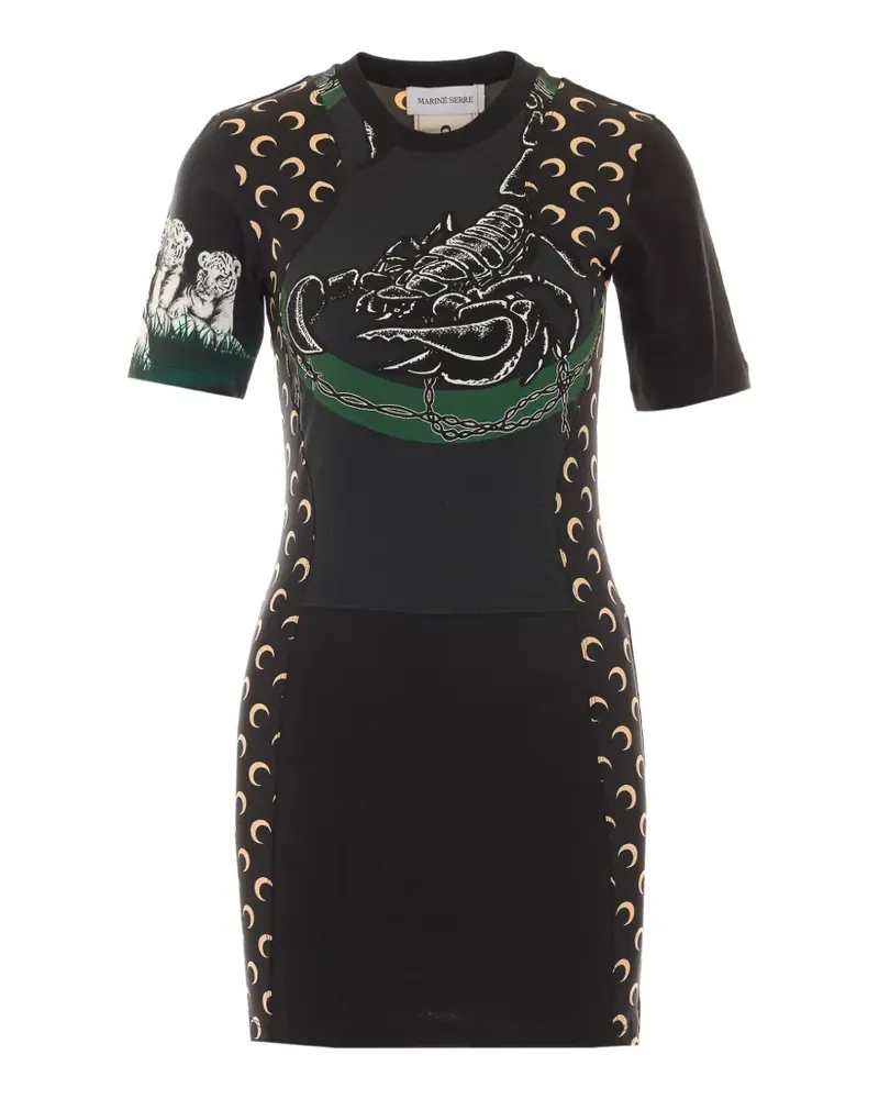 Marine Serre printed asymmetrical dress - Schwarz Schwarz