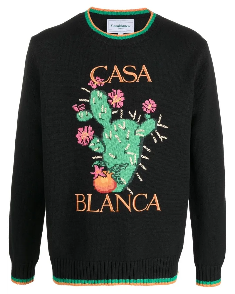 Casablanca Paris Pullover mit Blumen-Intarsie Schwarz