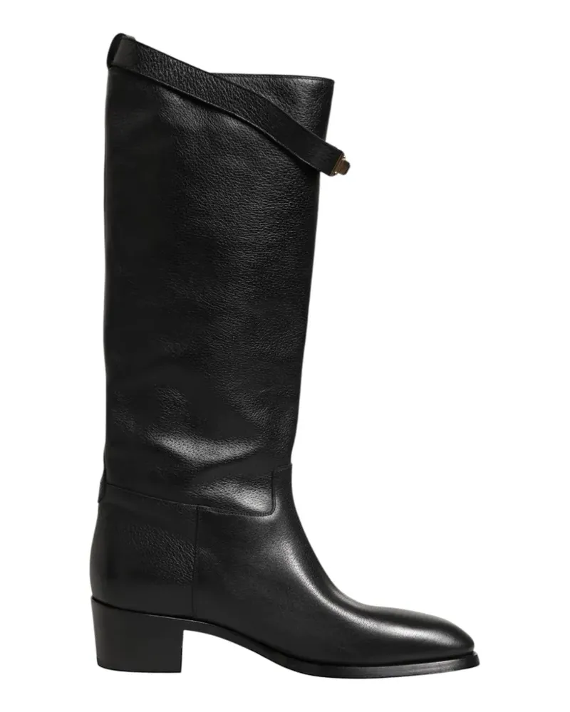 Dolce & Gabbana Kniehohe Stiefel mit Logo-Schild - Schwarz Schwarz
