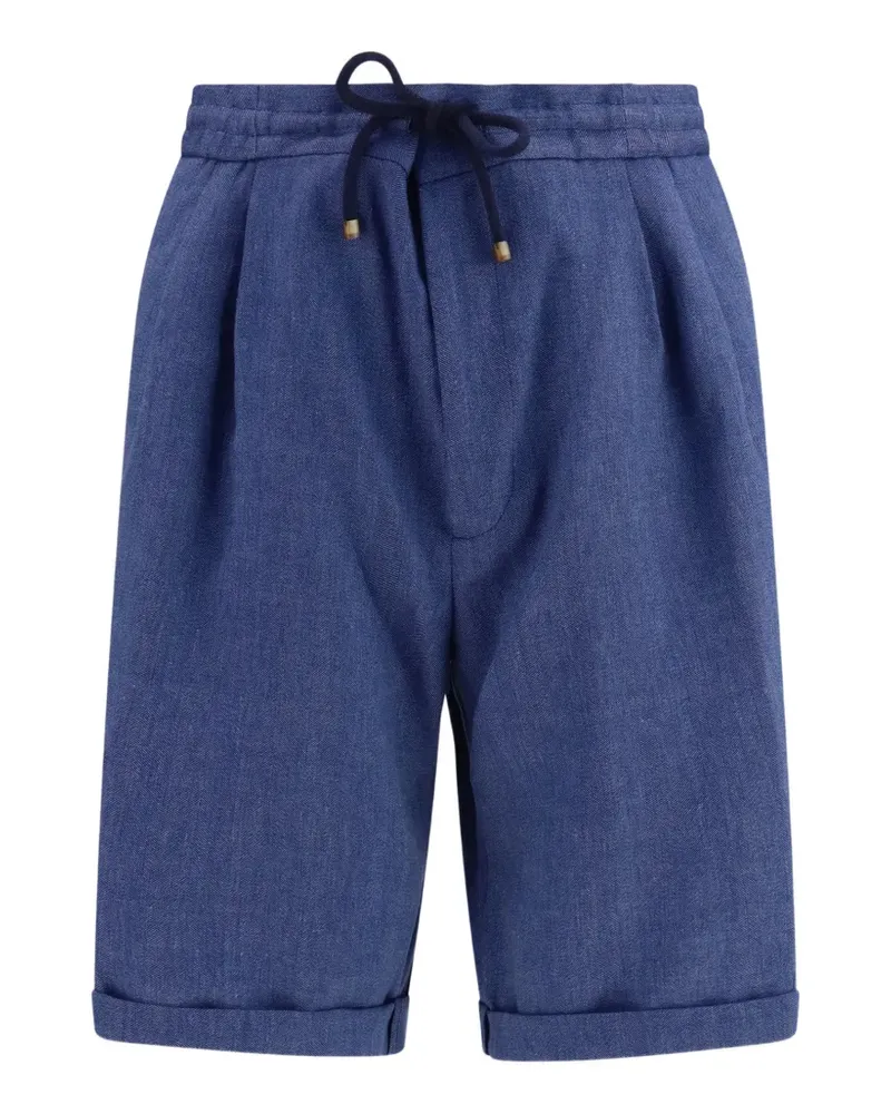 Brunello Cucinelli herringbone drawstring-waist shorts - Blau Blau