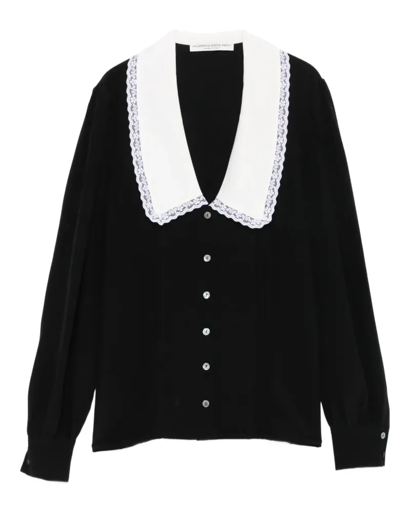 Alessandra Rich Bluse mit Spitzenkragen - Schwarz Schwarz