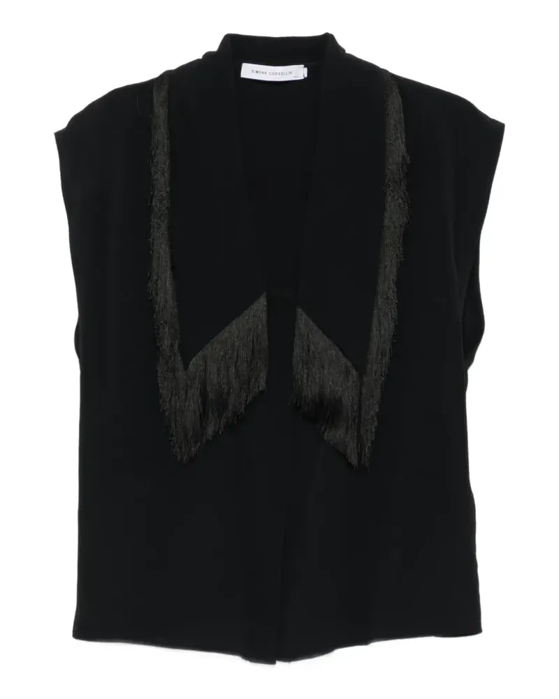 Simona Corsellini fringe-trim sleeveless shirt - Schwarz Schwarz