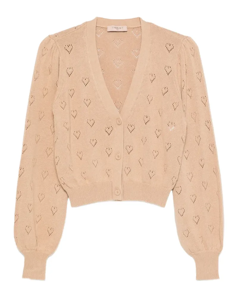 Twin-Set Cardigan aus Pointelle-Strick mit Herzmotiv - Nude Nude