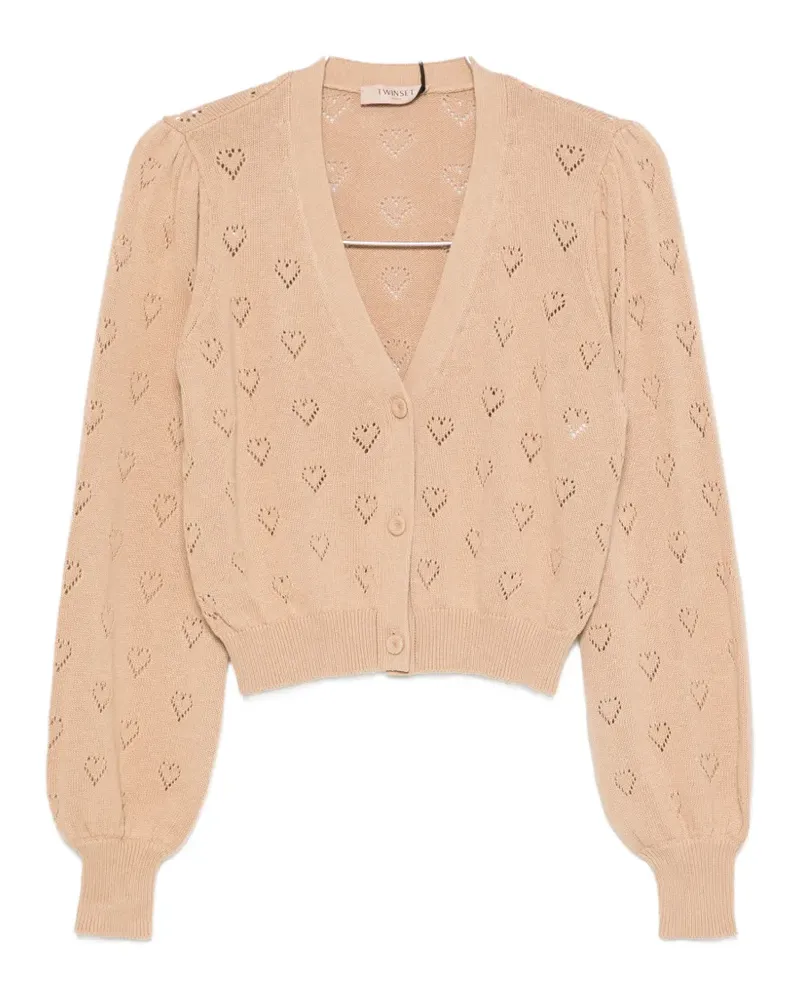Twin-Set pointelle-knit heart-motif cardigan - Nude Nude