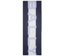 Ausgefranster Schal mit Intarsien-Logo - Blau