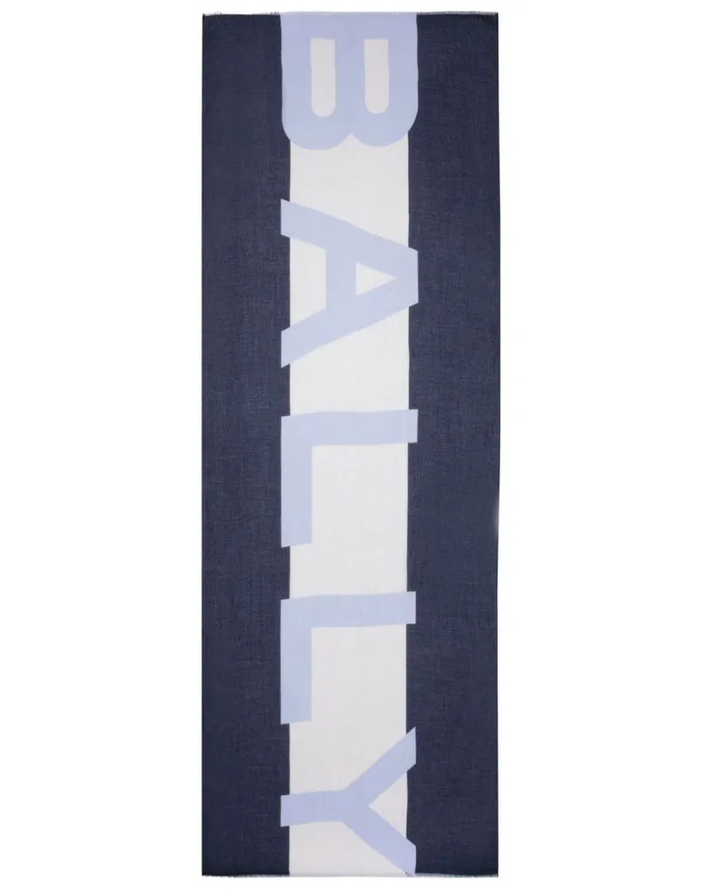 Bally Ausgefranster Schal mit Intarsien-Logo Blau