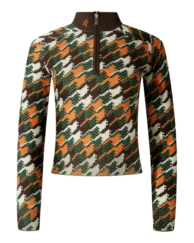 Perfect Moment houndstooth-knit quarter-zip sweater - Grün Grün