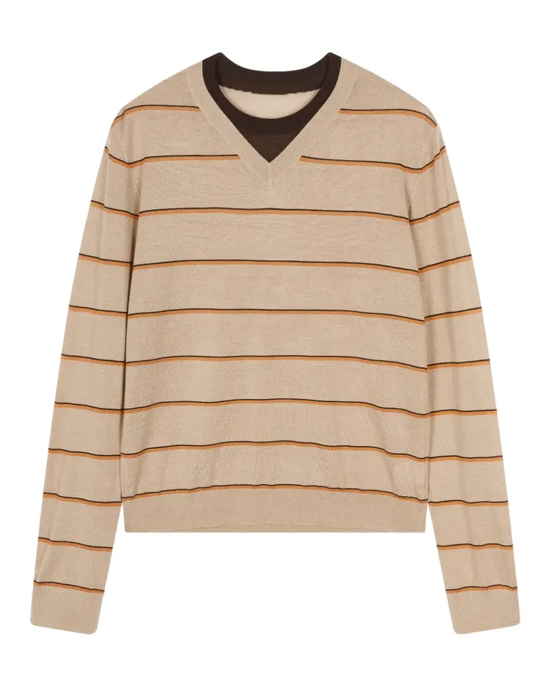 JNBY Gestreifter Pullover mit V-Ausschnitt - Nude Nude
