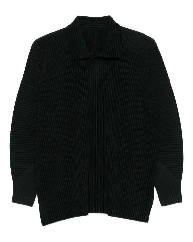 Issey Miyake Plissiertes Poloshirt - Schwarz Schwarz