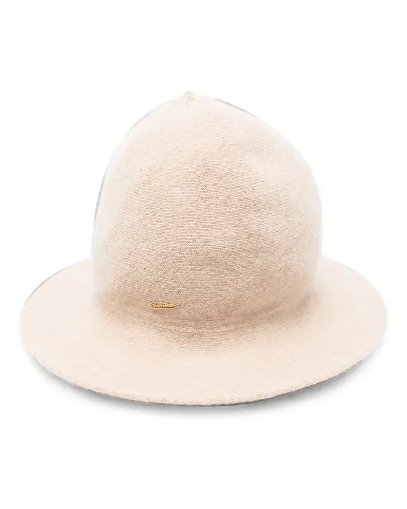 Borsalino logo-plaque knitted hat - Nude Nude