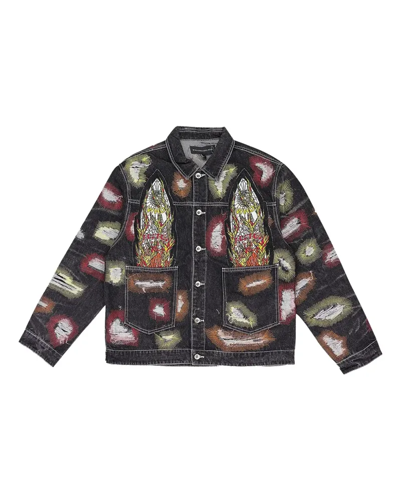 WHO DECIDES WAR embroidery trucker jacket - Schwarz Schwarz