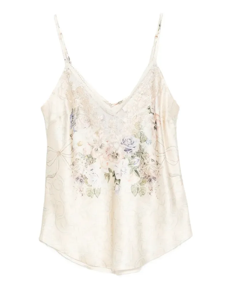 Camilla floral-print lace-trim tank top - Nude Nude
