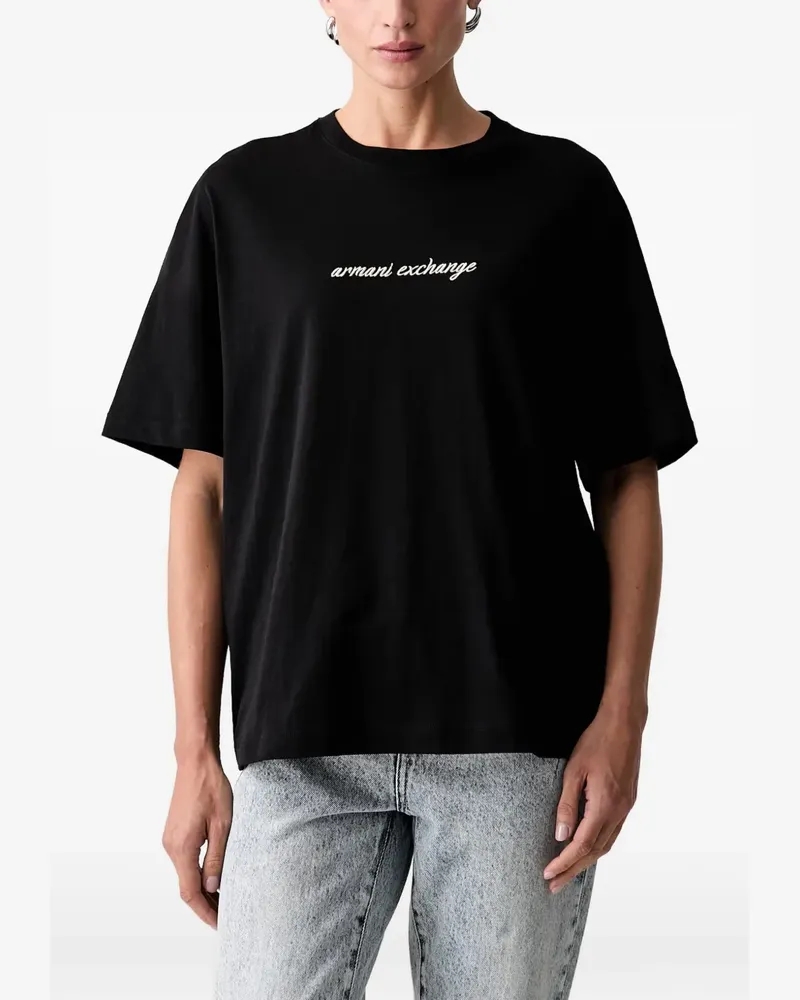 Armani Exchange logo-embroidered cotton T-shirt - Schwarz Schwarz