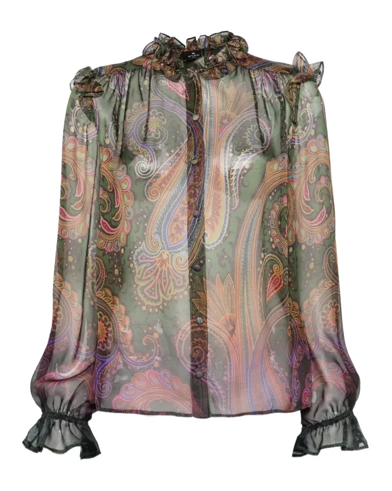 Etro Gerüschte Seidenbluse mit Paisleymuster - Grün Grün