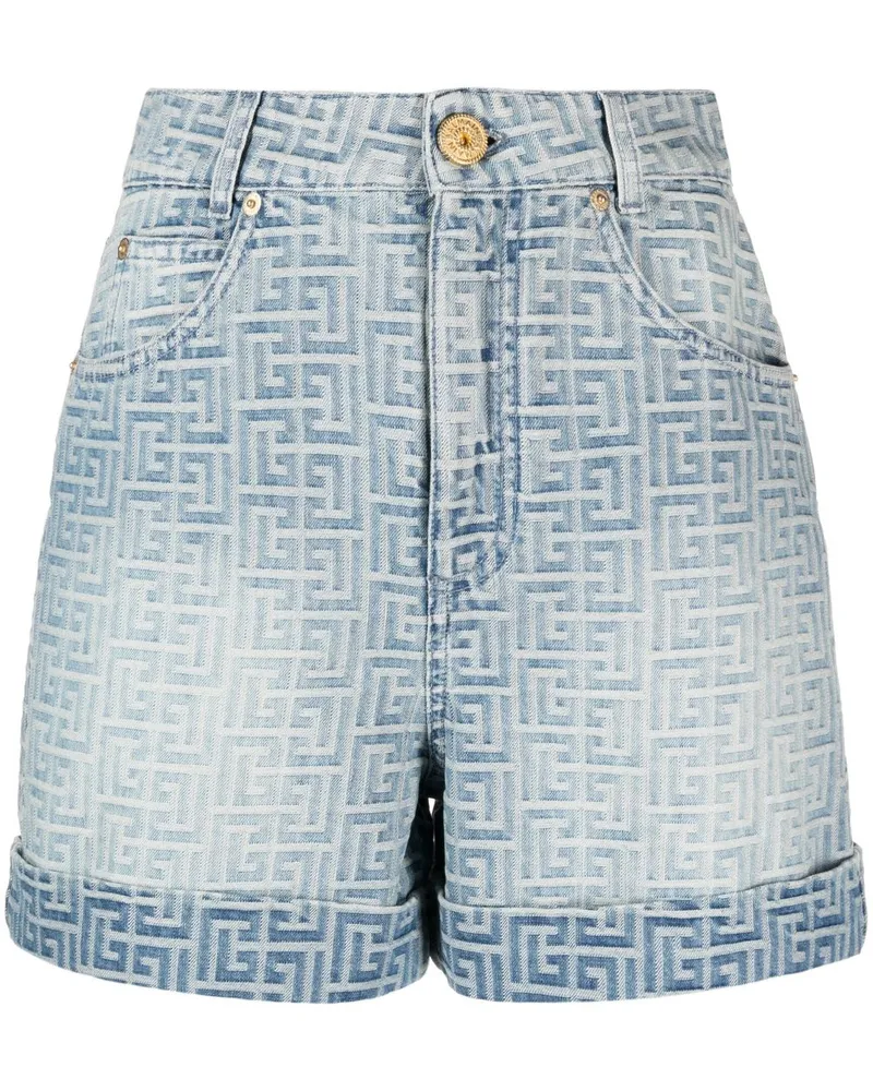 Balmain Shorts mit Monogramm-Print - Blau Blau