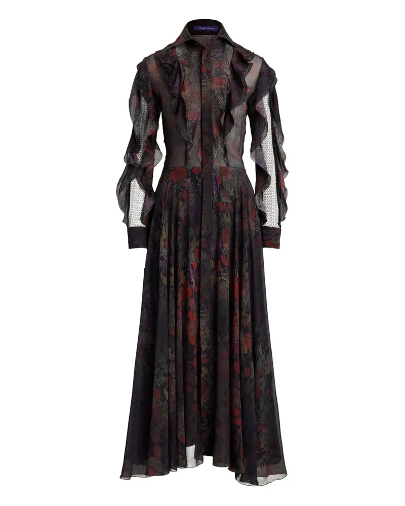 Ralph Lauren Geblümtes Midikleid mit Volants - Schwarz Schwarz