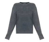 Gerippter Strickpullover mit Logo-Print - Grau