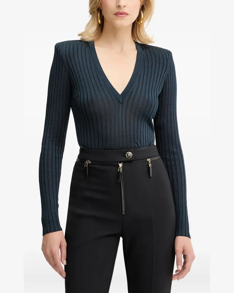 Elisabetta Franchi Gerippter Strick mit V-Ausschnitt - Blau Blau