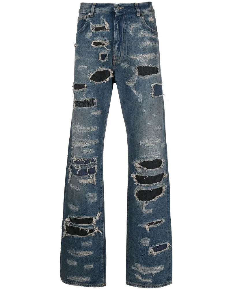 FourTwoFour on Fairfax Gerade Jeans in Distressed-Optik Blau