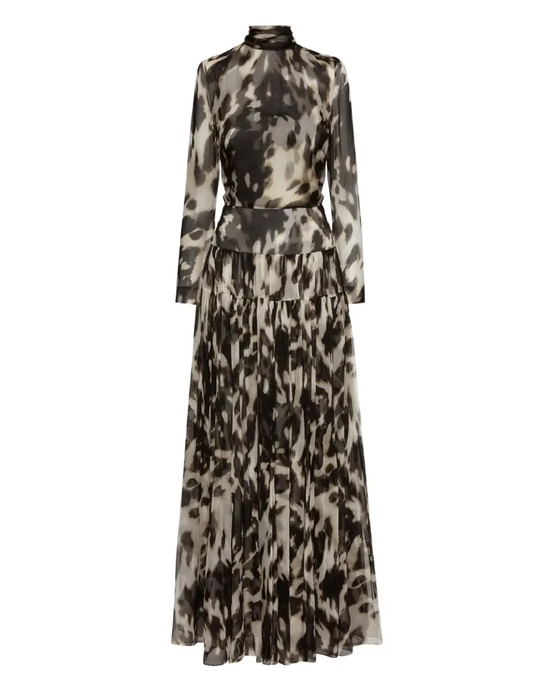Oscar de la Renta Falten-Maxikleid mit Rindsleder-Print - Nude Nude
