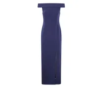 Schulterfreies Kleid mit Schlitz - Blau