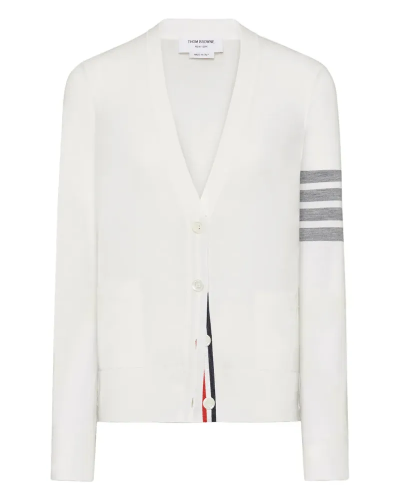 Thom Browne Merinocardigan mit Logo-Streifen - Weiß Weiß
