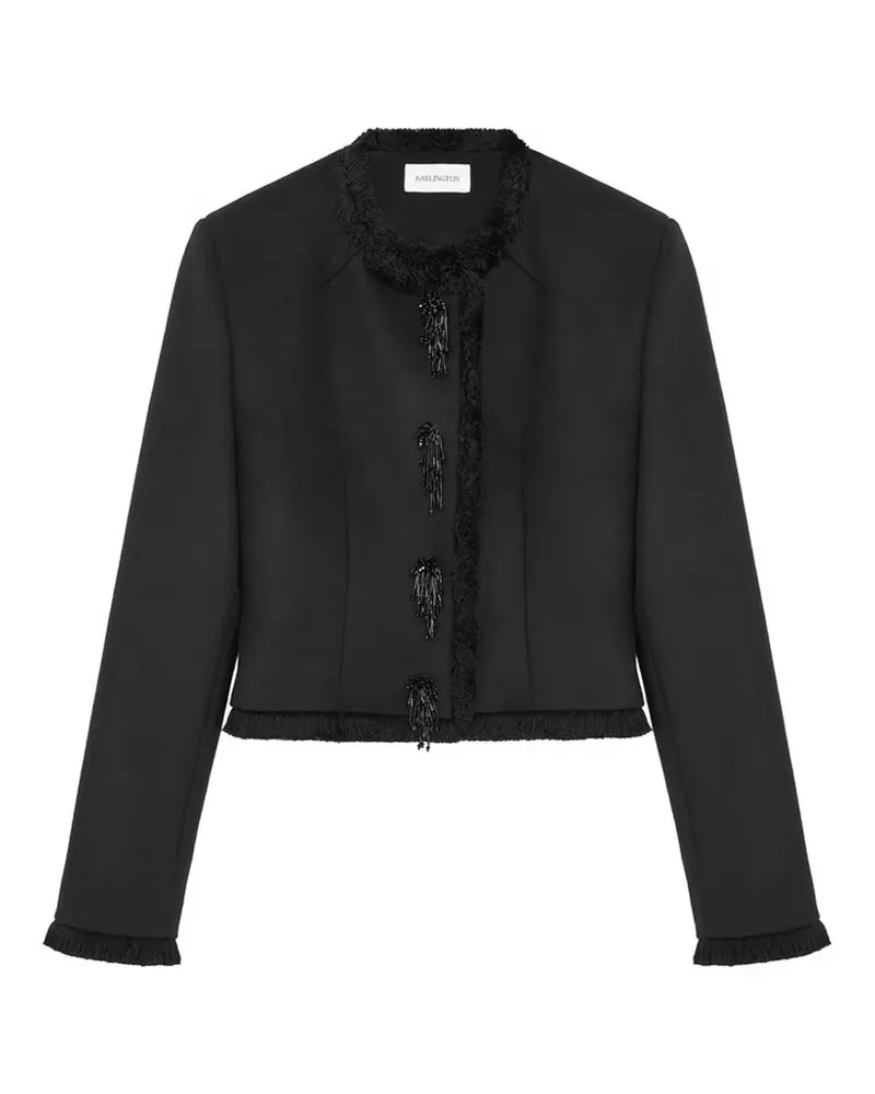 16ARLINGTON Jenna Cropped-Jacke mit Fransenbesatz - Schwarz Schwarz